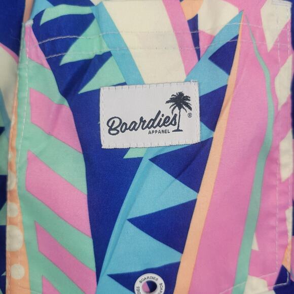 Boardies Men's Swim Trucks Shorts Retro Blue Pink Print Size XL - Picture 4 of 7